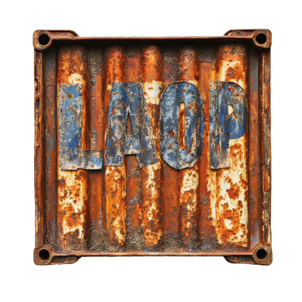 Rusty container with the word load prominently displayed on its weathered surface, rusty container with the word load written on it, Transparent background png