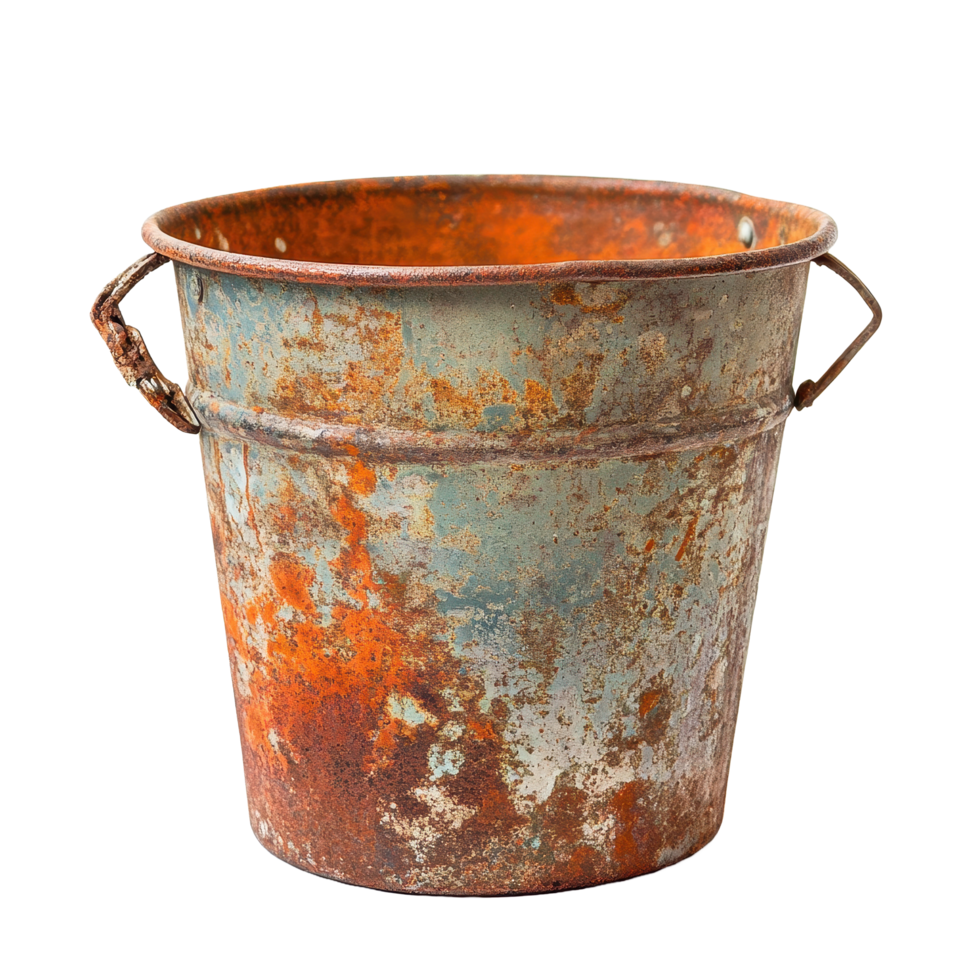 Rusty bucket evokes nostalgia and simplicity from everyday life, Rusty Bucket - A Symbol Nostalgia and Simplicity, Transparent background png