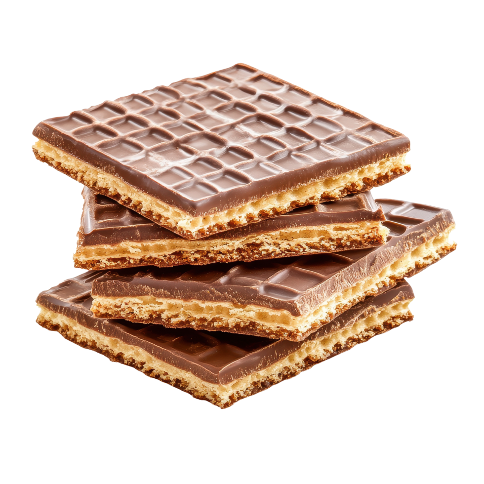 Chocolate covered wafers stacked on a Transparent background showcasing their crispy texture and delicious layers, wafers in chocolateisolated on background png