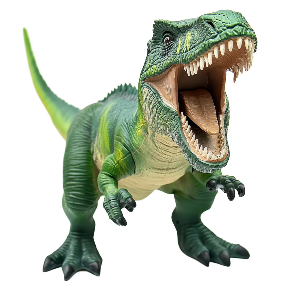 Toy dinosaur roaring with sharp teeth on a Transparent background, capturing the essence of prehistoric excitement, Toy Dinosaur Roaring On a png