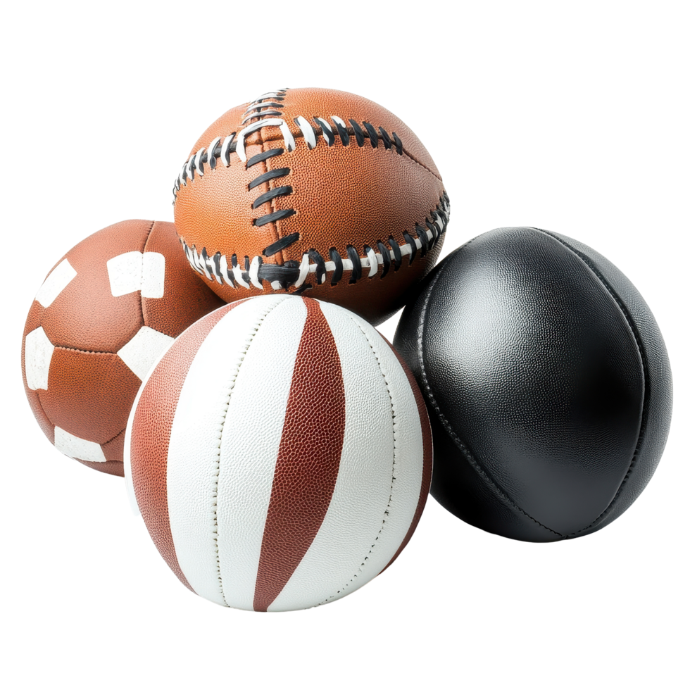 Collection of various sports balls and equipment on a Transparent background showcasing different sports activities, Sports Equipment isolated on background png