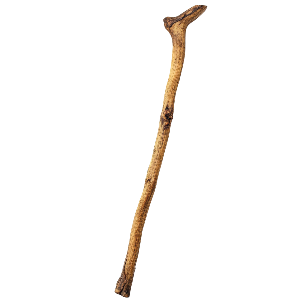 Walking stick crafted from natural wood displayed against a Transparent background for product showcase, Walking stick isolated on png