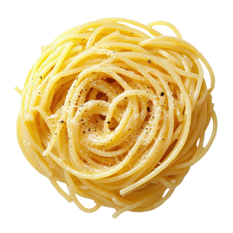 Spaghetti twirled into a nest shape on a plain Transparent background for culinary presentation, Spaghetti isolated on png