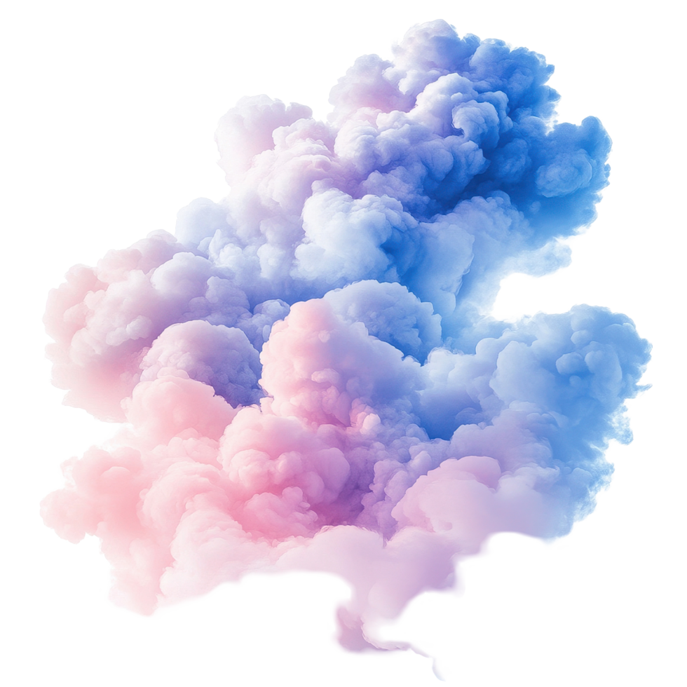 Soft blue and pink clouds create a dreamy atmosphere on a clean Transparent background, Soft Blue and Pink Clouds, isolated on png