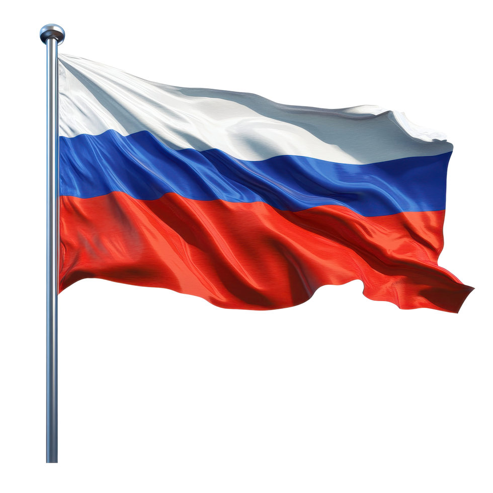 Russia flag waving in the wind against a Transparent background, russia flag flying in the wind isolated on png