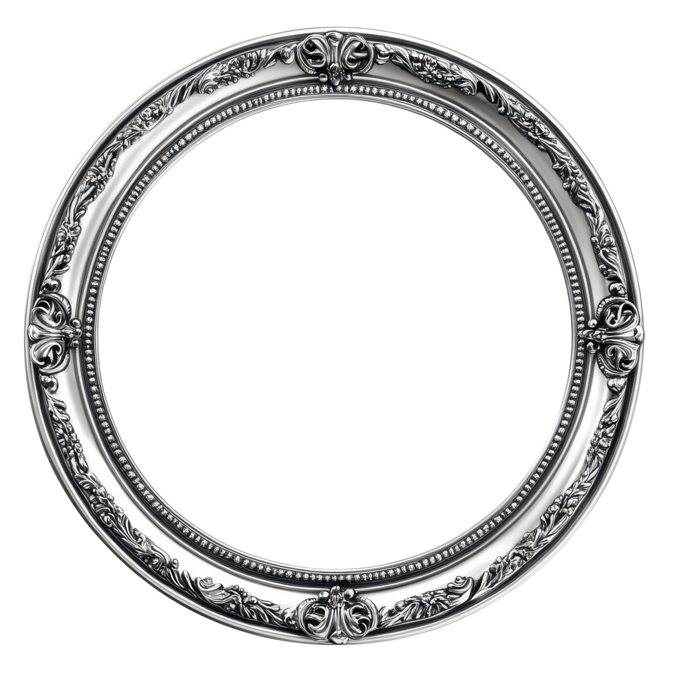 Vintage silver frame against a Transparent background perfect for elegant decoration or artwork display, Vintage silver frame on png