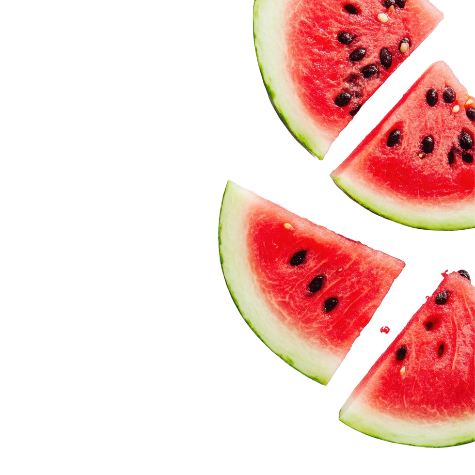 Fresh watermelon slices arranged on a clean Transparent background for a refreshing summer treat, Watermelon background with png