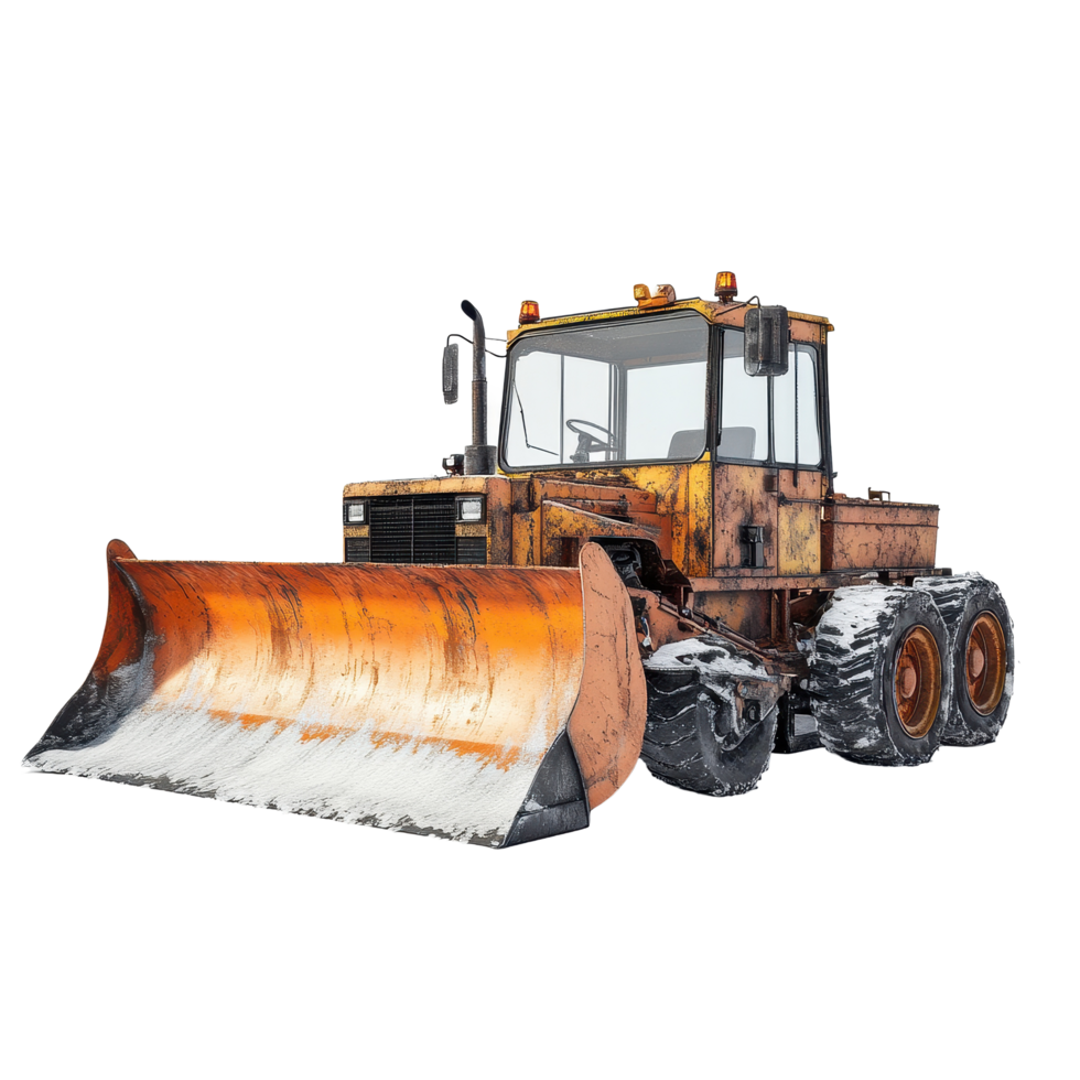Snowplow clearing snow on a winter day, showcasing rugged machinery and winter preparation activities, Snowplow on Transparent background, background png
