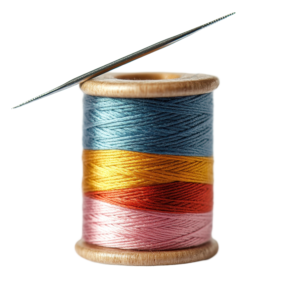 Colorful spools of thread and a sewing needle on a Transparent background for creative crafting projects, Spools thread and a sewing needle, background png