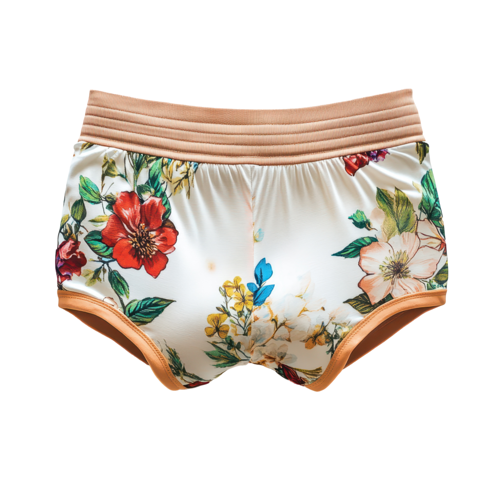 Floral print women's underwear displayed flat on a Transparent background, woman's underwear with a floral print on the bottom, background png