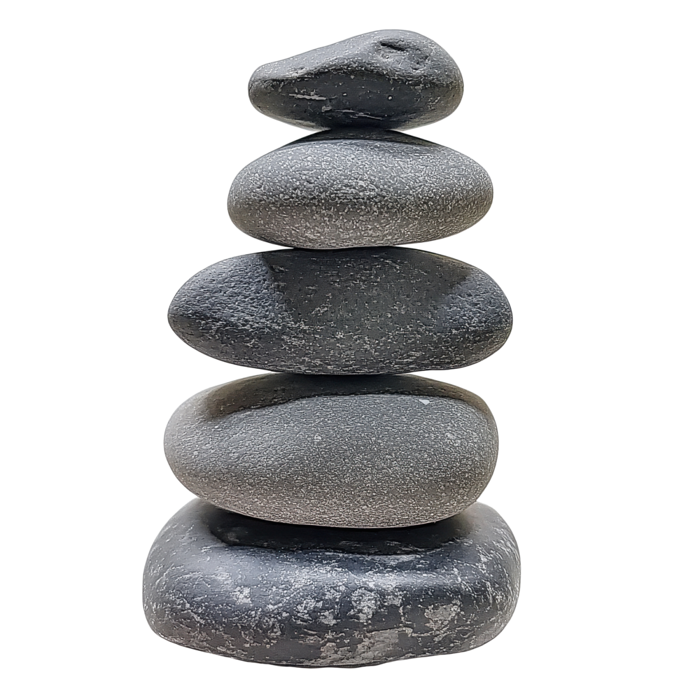 Stacked zen stones in graduated sizes create a balanced and tranquil display for peaceful environments, Stacked Zen Stones in Graduated Sizes Isolated png