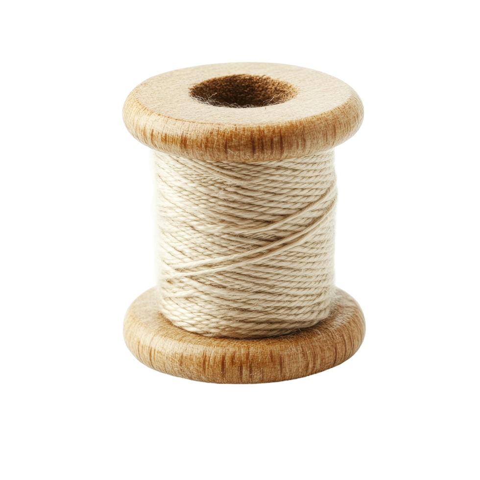 Spool of thread with a needle and thimble presented on a clean Transparent background for crafting and sewing tasks, Spool with needle and thimble isolated on white png