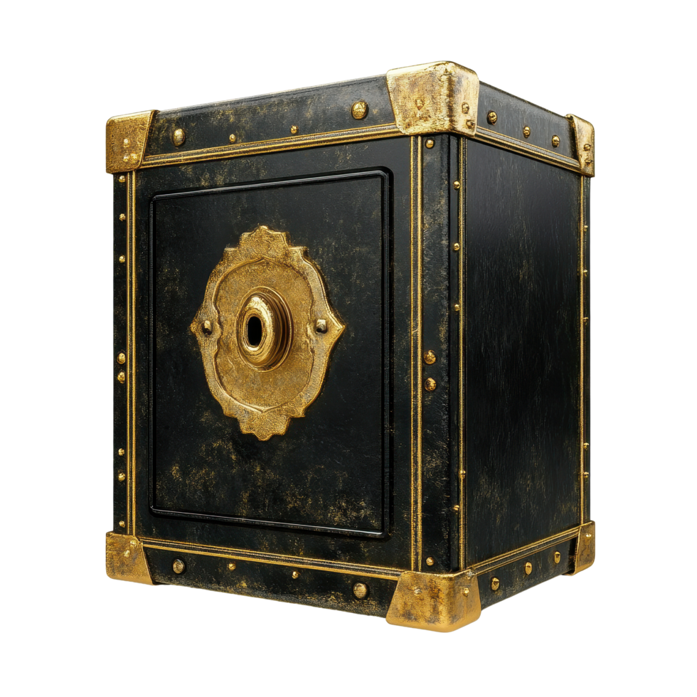 Secure safe box displaying ornate details on a clean Transparent background, Safe box isolated on png