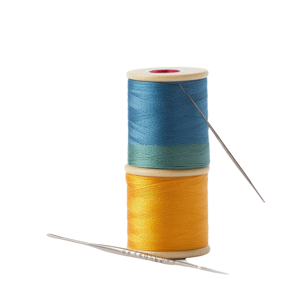 Colorful spools of thread with needles on a Transparent background for sewing projects, Spools Thread and Needle, background png