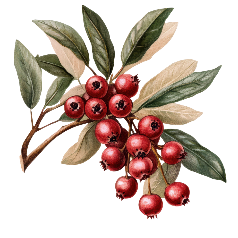 Waxberry branch with ripe fruit and green leaves isolated on a transparent background for clear presentation, waxberry isolated on transperent png