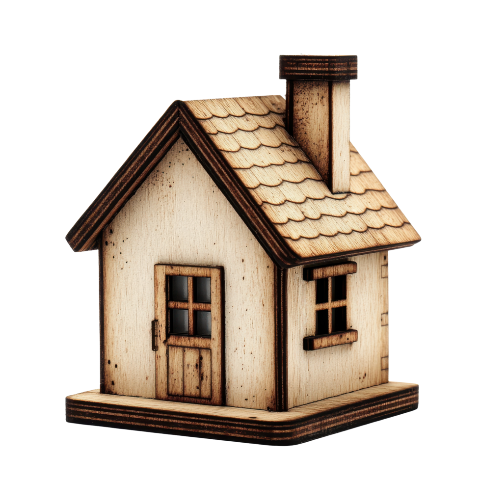Small wooden house with chimney and window creates a charming rustic atmosphere, small wooden house with a chimney and a window, Transparent background png
