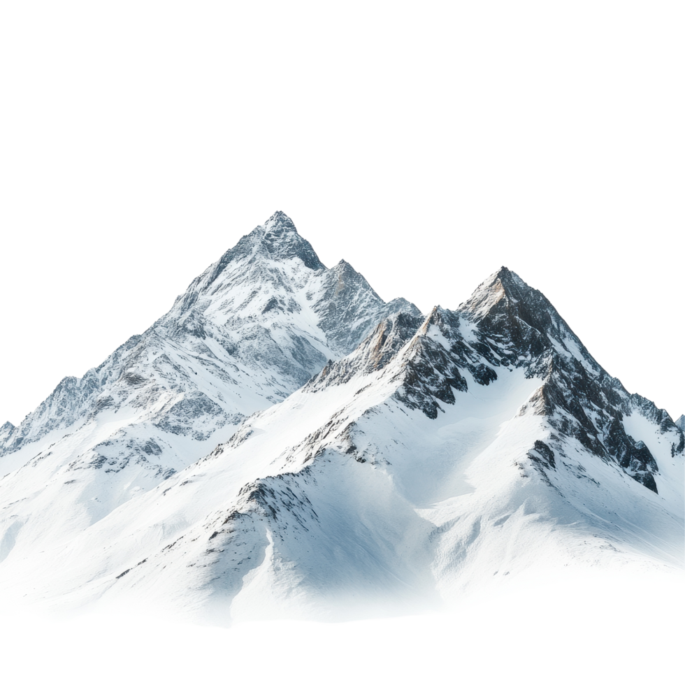 Majestic snow capped mountains rising high against a pristine Transparent background, Snow capped mountains isolated on png