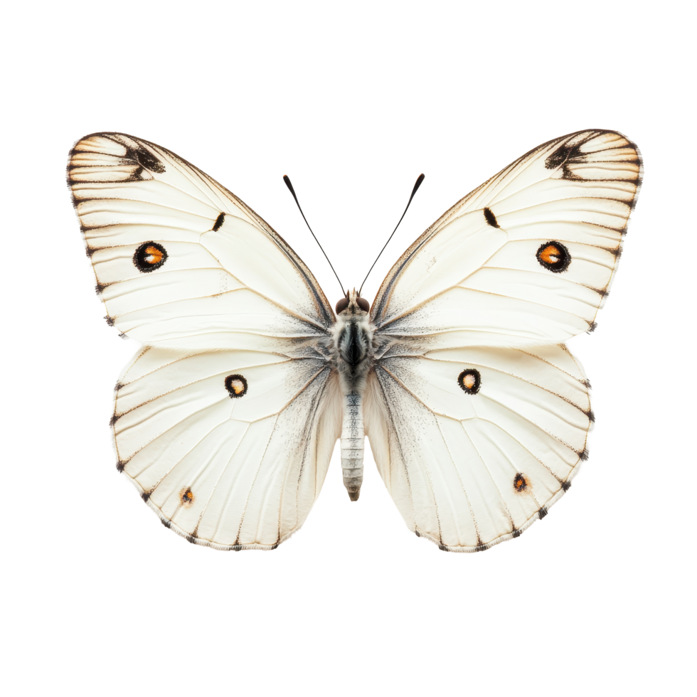 White butterfly perched gracefully on a clean Transparent background showcasing intricate wing patterns, white butterfly Peaisolated on background png