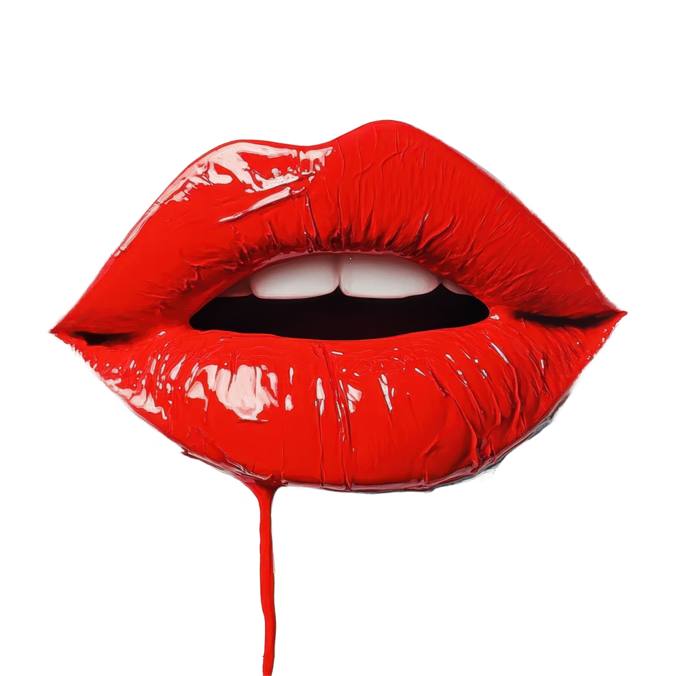 Vivid red lips create striking contrast against pure white backdrop for bold visual statement, Vivid Red Lip Pop, Transparent background png