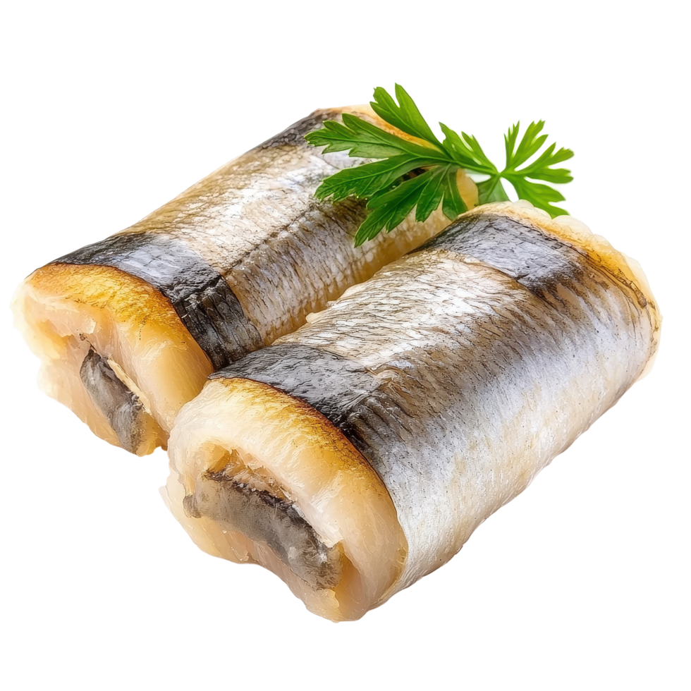 Salted herring rolls featuring fresh ingredients on a clean Transparent background, Salted herring rolls isolated on png