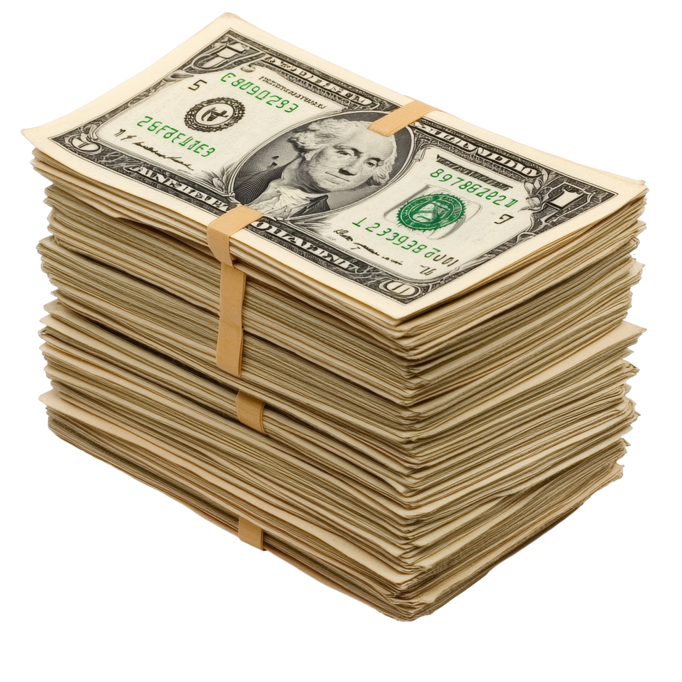 Stack of dollar bills isolated on Transparent background for financial concepts and wealth representation, Stack Money isolated on png