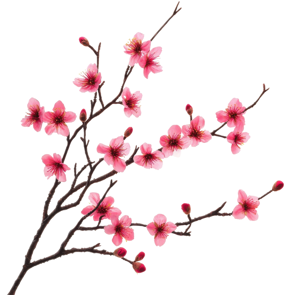 Sakura tree branch with delicate pink flowers on a Transparent background showcasing spring beauty, sakura tree branch flower isolated on White background png