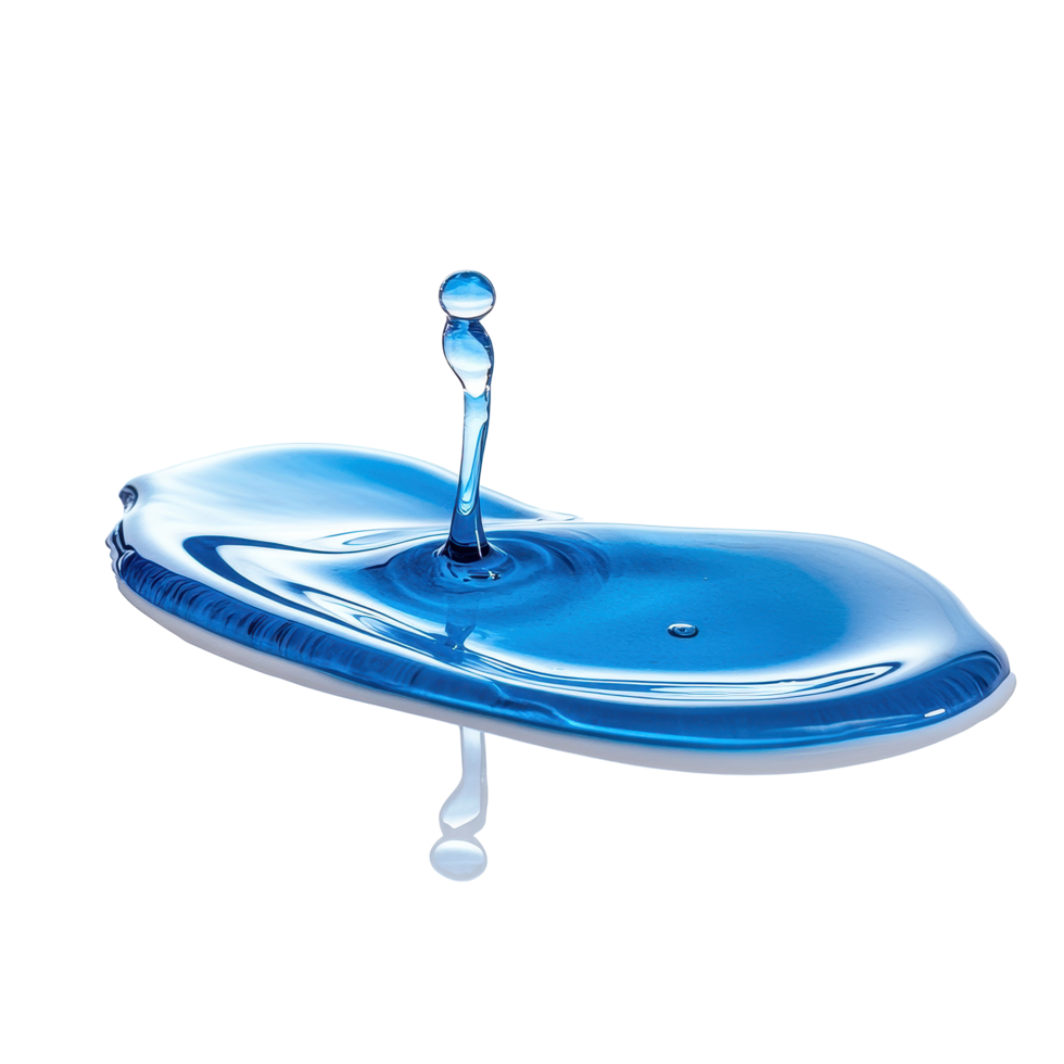 Water drop splashes onto a clean, white surface creating a mesmerizing ripple effect, Spilled water drop on the floor isolated on white or isolated on Transparent background, background png