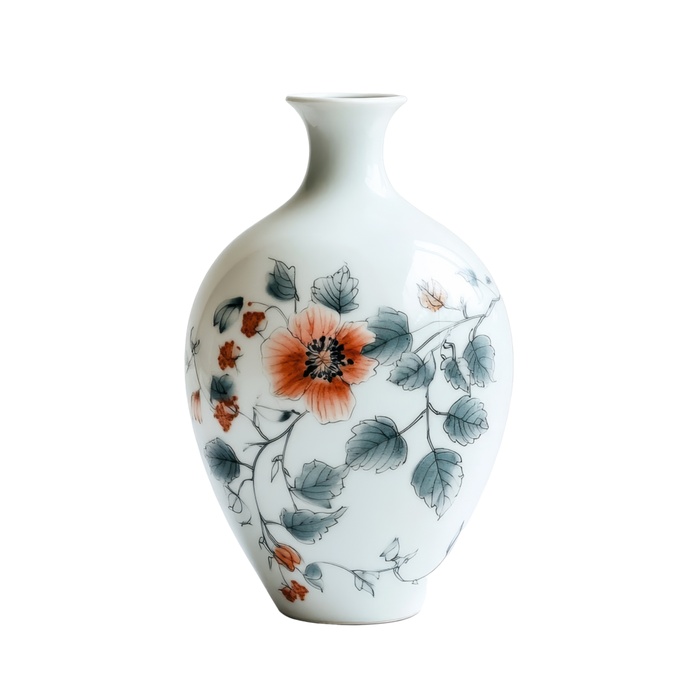 Elegant white vase adorned with intricate floral designs set against a soft Transparent background, white vase with a floral design on it, background png