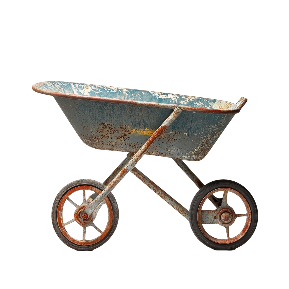 Wheelbarrow on Transparent background showcasing rustic charm and vintage design in a minimalist setting, Wheelbarrow, background png