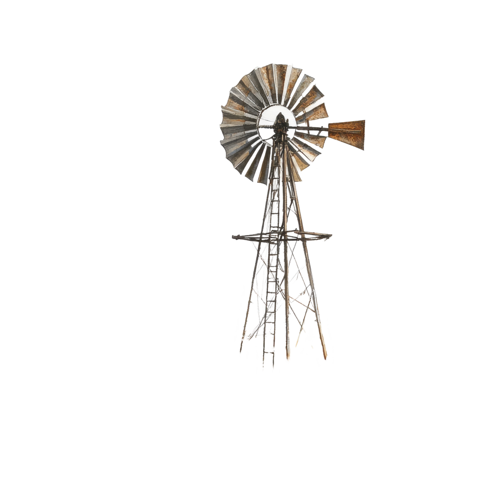 Rustic windmill stands tall against a clear desert sky with a hint of autumn foliage, Rustic Windmill Against a Desert Sky, Transparent background png