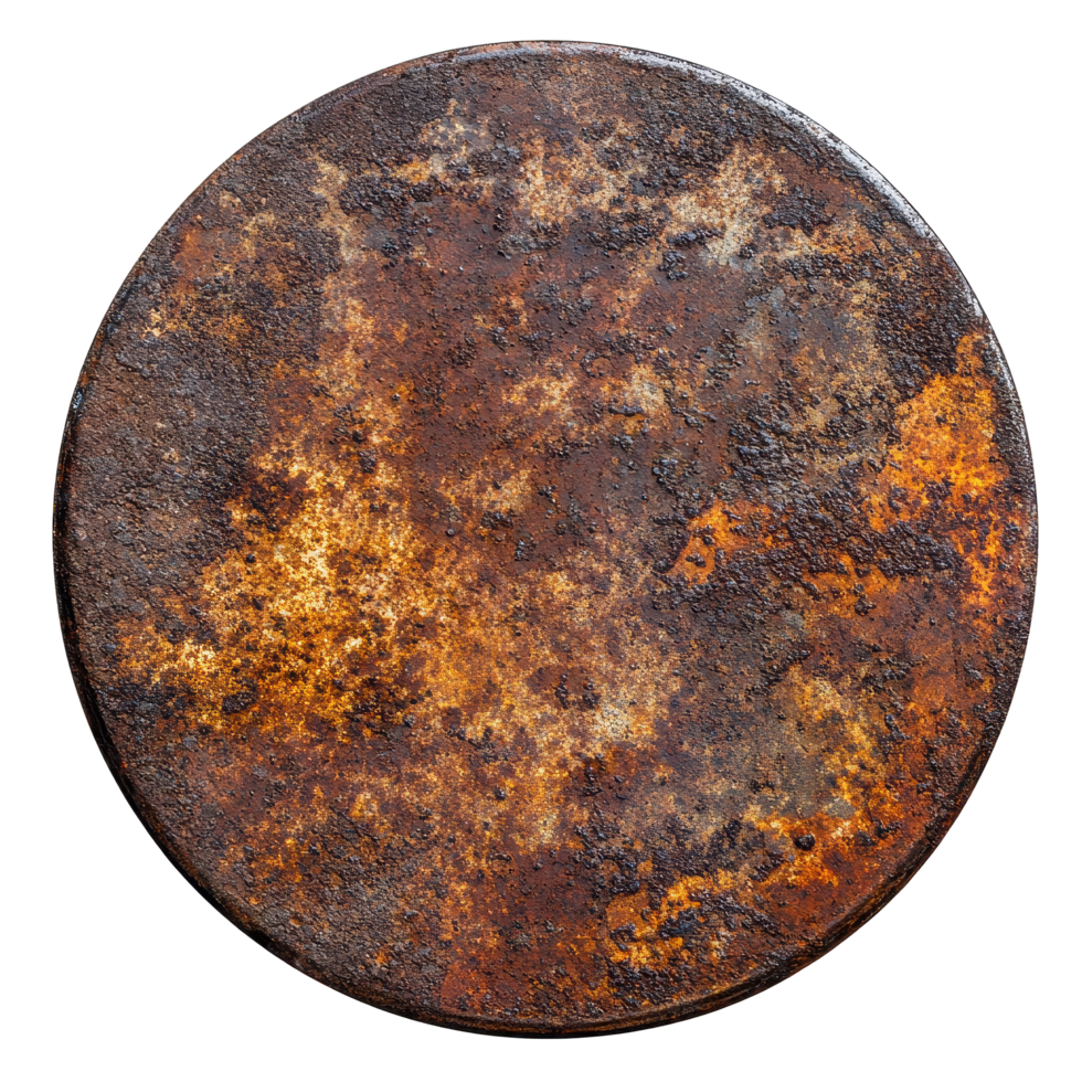 Rusty metal plate isolated on a Transparent background showcasing weathered textures and patina from age, Rusty metal plate isolated on png