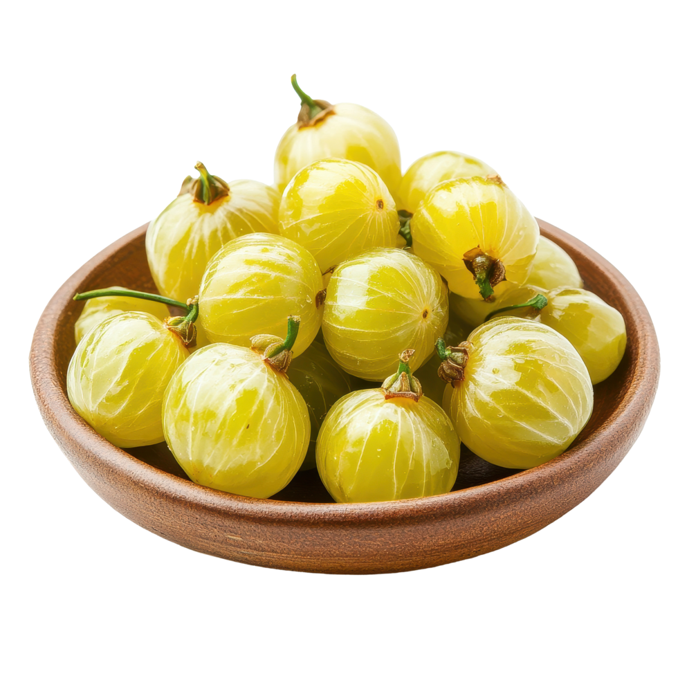 Star gooseberries arranged beautifully in a wooden plate on a clean Transparent background, star gooseberry in a plateisolated on background png