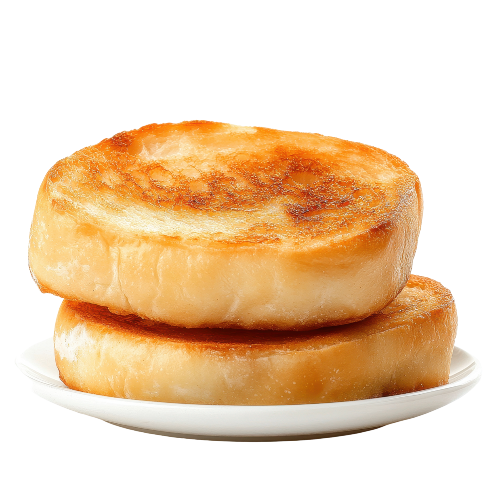 Delicious round toasted white bread sits on a white plate ready for breakfast or snack time, Toast bread isolated on Transparent background, background png