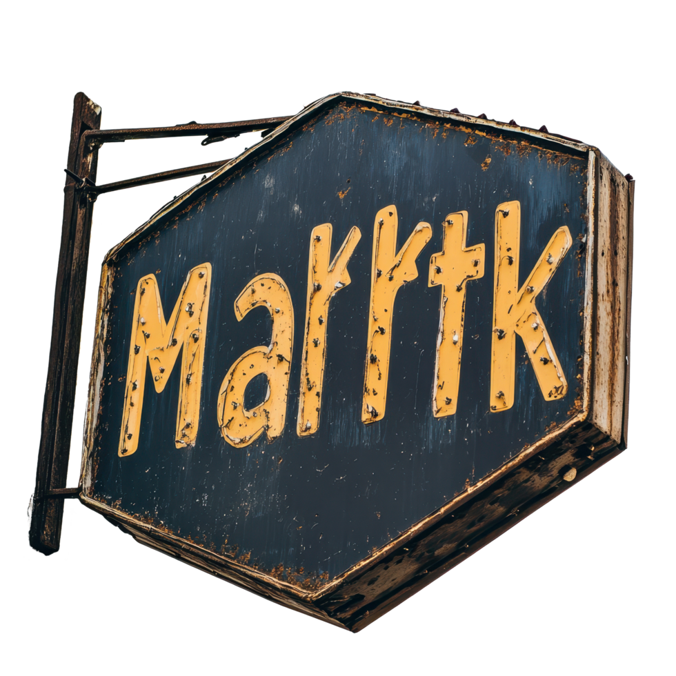 Market sign displayed against a Transparent background capturing the essence of a local shopping destination, sign that says market on it against a png