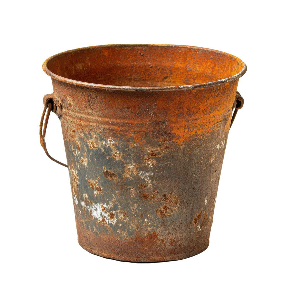 Rusty bucket evokes memories of simplicity and nostalgia in everyday life, Rusty Bucket - A Symbol Nostalgia and Simplicity, Transparent background png