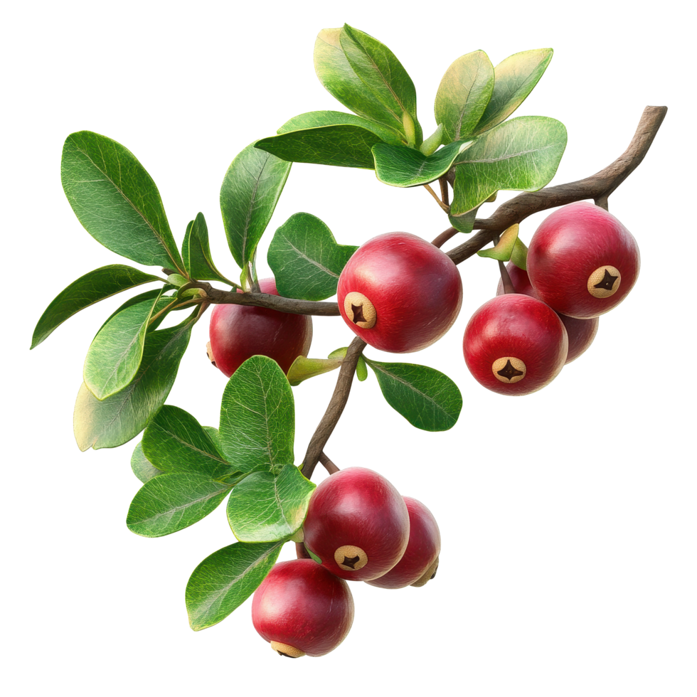 Waxberries on a Branch with Green Leaves Isolated Against a Transparent Background, waxberry isolated on transperent png