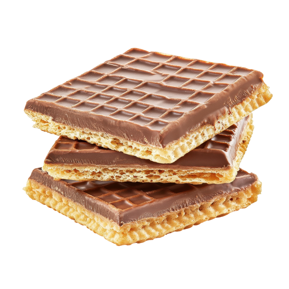 Delightful chocolate-covered wafers stacked on a Transparent background, wafers in chocolateisolated on background png