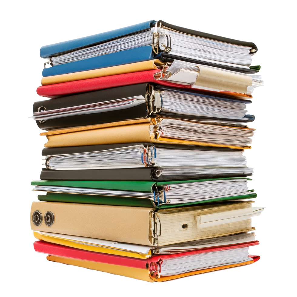 Stack of organized document files on a Transparent background ready for filing or storage in an office setting, Stack Documents , Files, background png