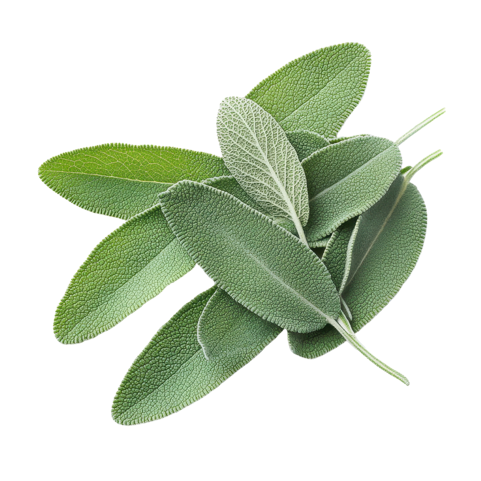 Sage leaves displayed on a Transparent background highlighting their texture and color variations, Sage leaves isolated on background png