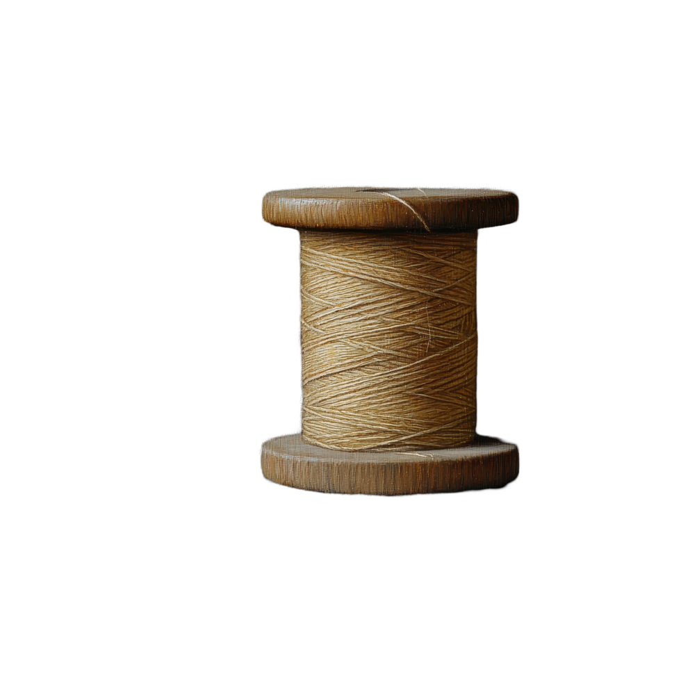 Spool of thread and needle resting on a rustic wooden table in a dimly lit room, Spool Thread and Needle png