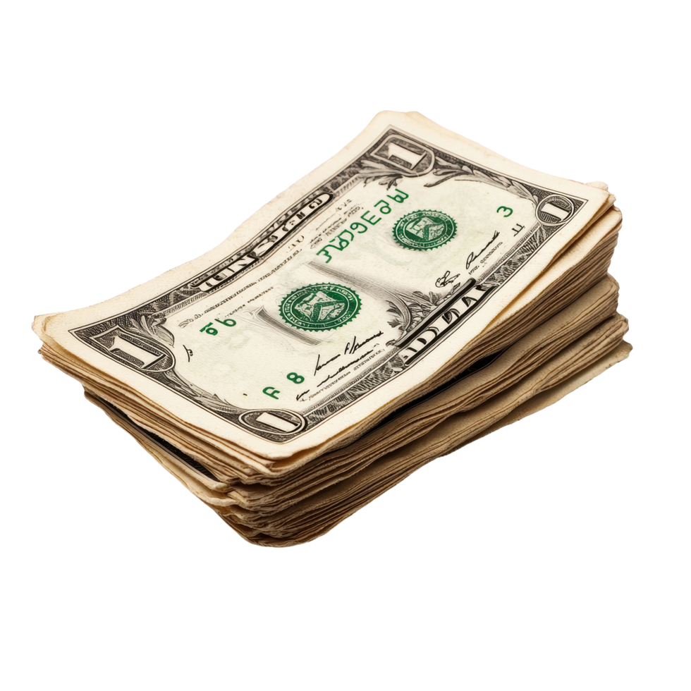 Stack of dollar bills placed on a clean Transparent background showcasing currency, Wads Money isolated on background png