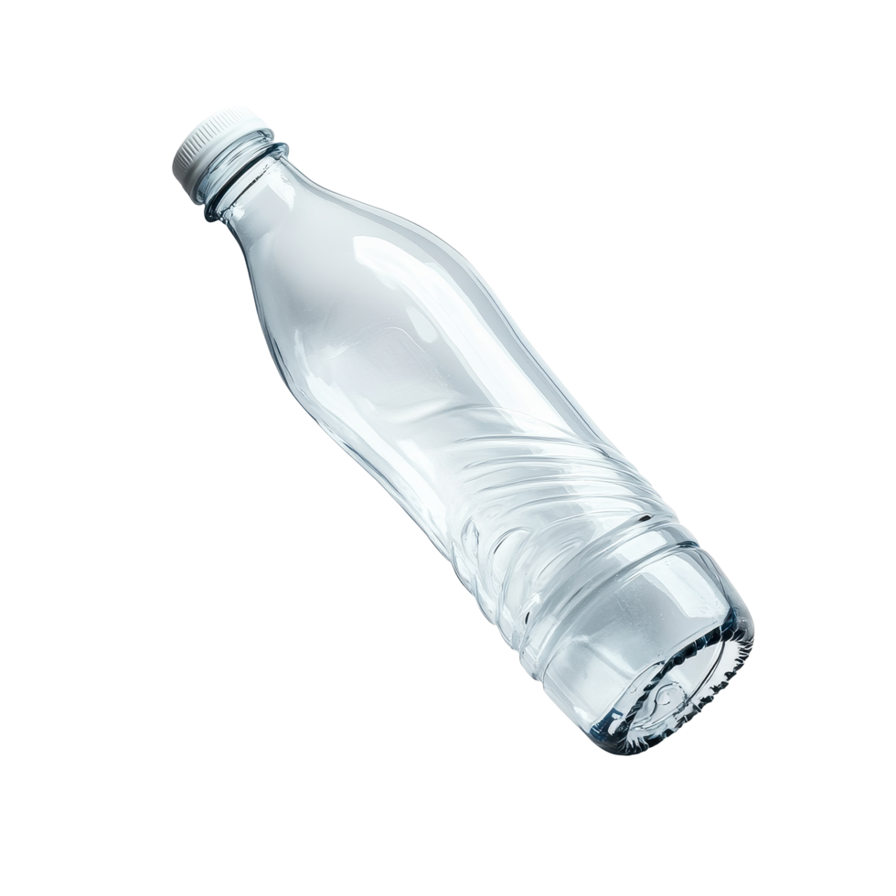 Squashed empty water bottle isolated on a clean Transparent background showcasing recyclability and waste management, Squashed Empty Water Bottle isolated on background png