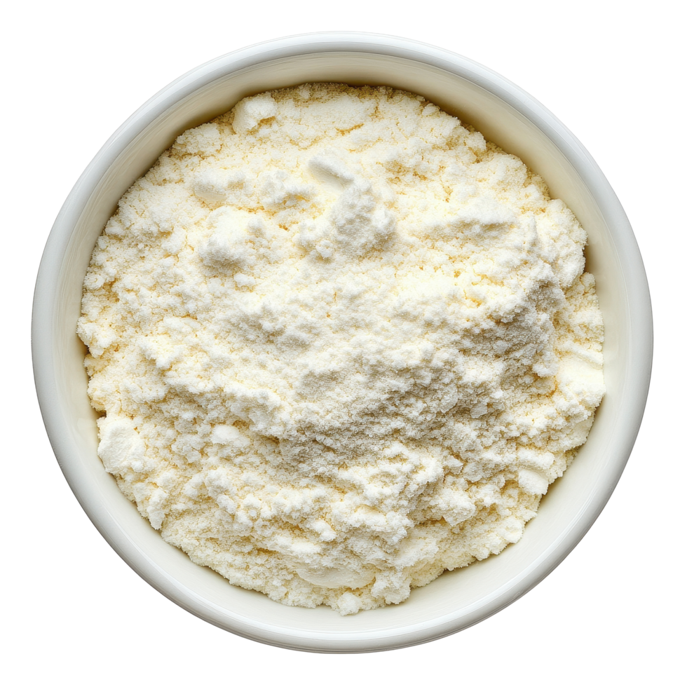 Whey protein powder in a bowl on a Transparent background for nutritional supplementation, whey protein in a bowlisolated on background png