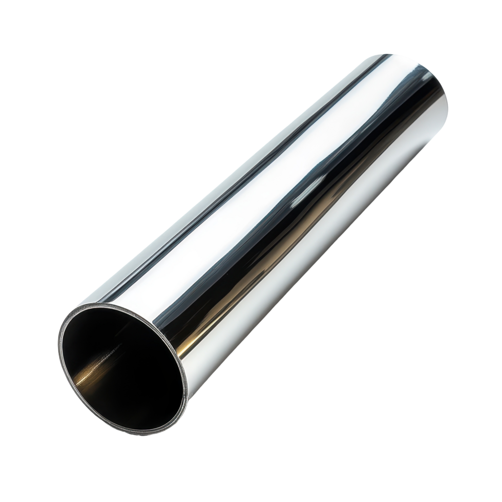 Shiny metal tube showcased with a sleek design for versatile applications in various industries, Shiny Metal Tube A Sleek Pipe in a Silver Casing, Transparent background png