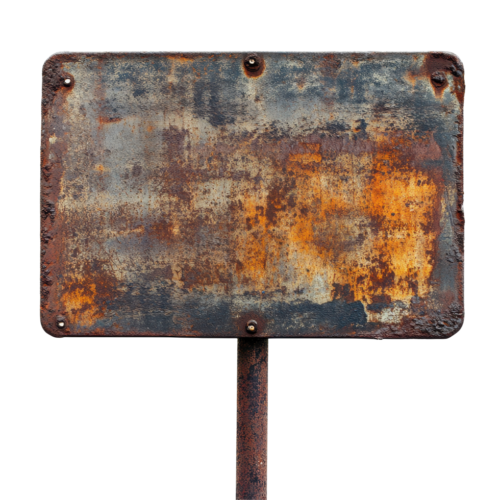 Vintage rusty metal sign on Transparent background, perfect for retro decor or artistic design projects, Rusty vintage empty metal sign isolated on png