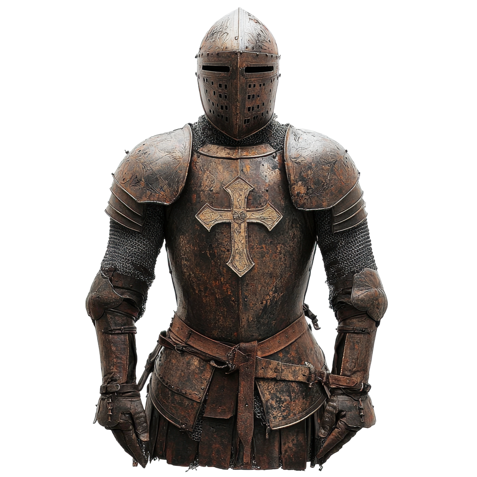 Rusty Armor of Knights Templar Cross from Equestrian Order on Display, Rusty Armor Knights Templar Cross Equestrian Order th Century Military Heritage Medieval Costume, Transparent background png