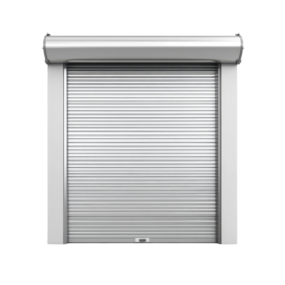 Stainless steel roll-up door designed for security and space efficiency in various locations, Stainless Steel Roll-Up Door isolated on Transparent background, background png