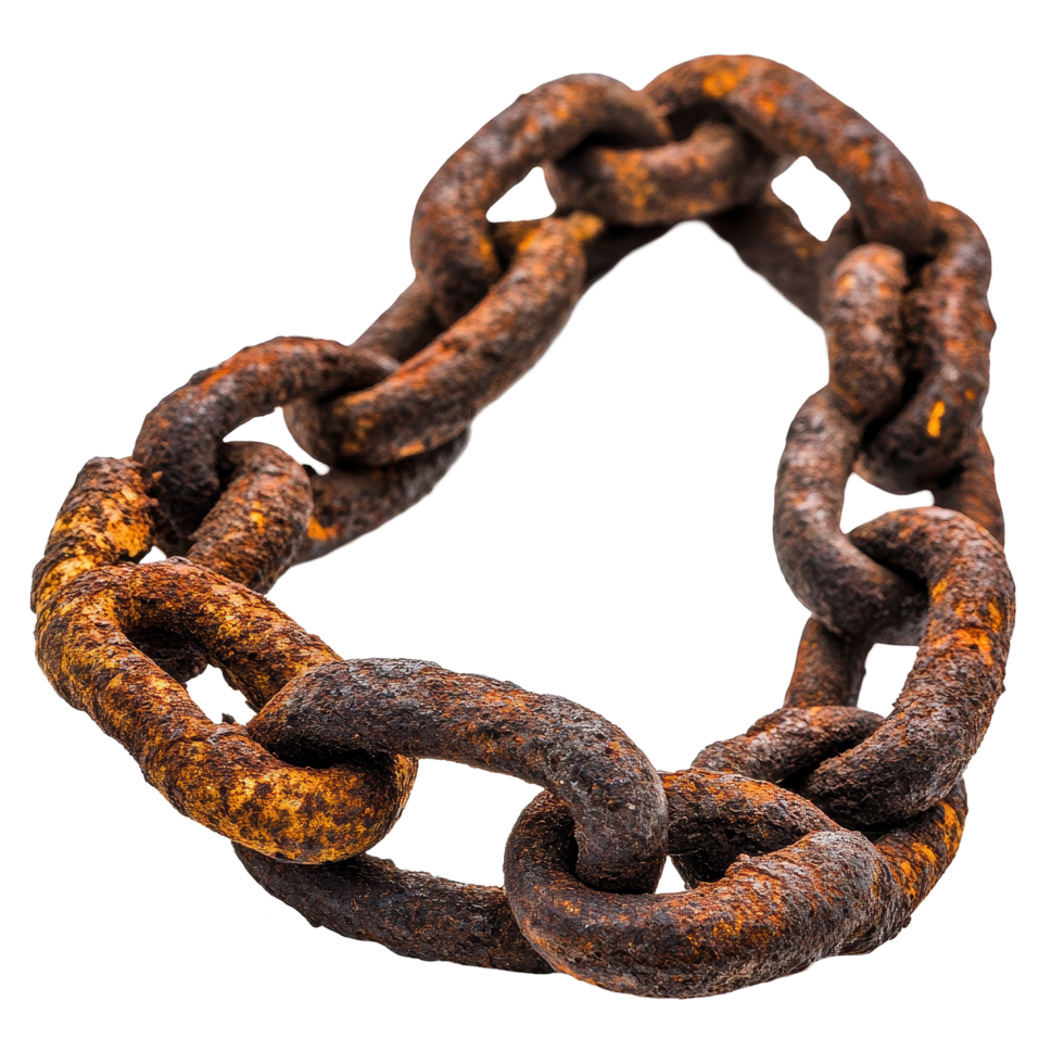 Rusty chain isolated on Transparent background showcasing texture and worn appearance, rusty chain isolated on white png