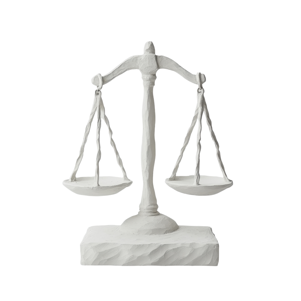 Symbolic representation of justice with white scales on a plain background, Scale Justice, Transparent background png