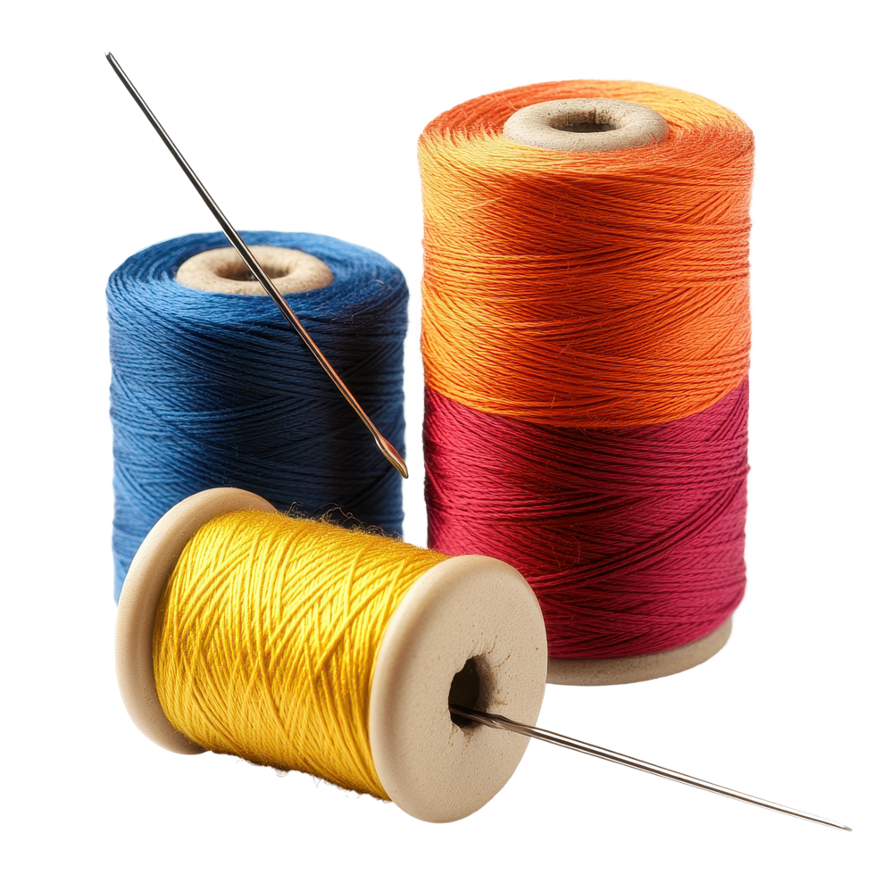 Colorful spools of thread and a needle on a bright Transparent background for sewing projects, Spools Thread and Needle, background png